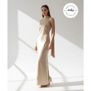 Cachet Beaded Spaghetti Strap Maxi Dress Gold Women 4